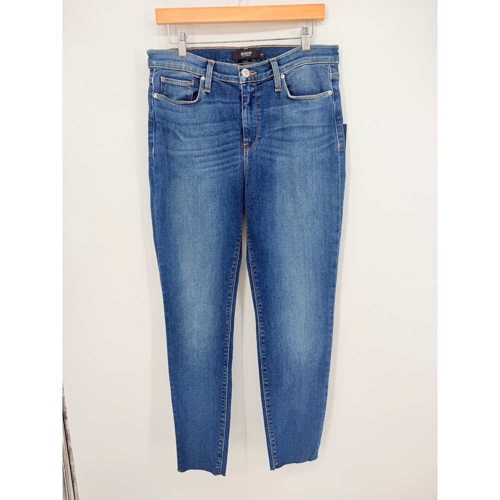 Hudson Nico Super Skinny Jeans 30 Blue Mid Rise Raw Hem Future Stretch Eco Denim